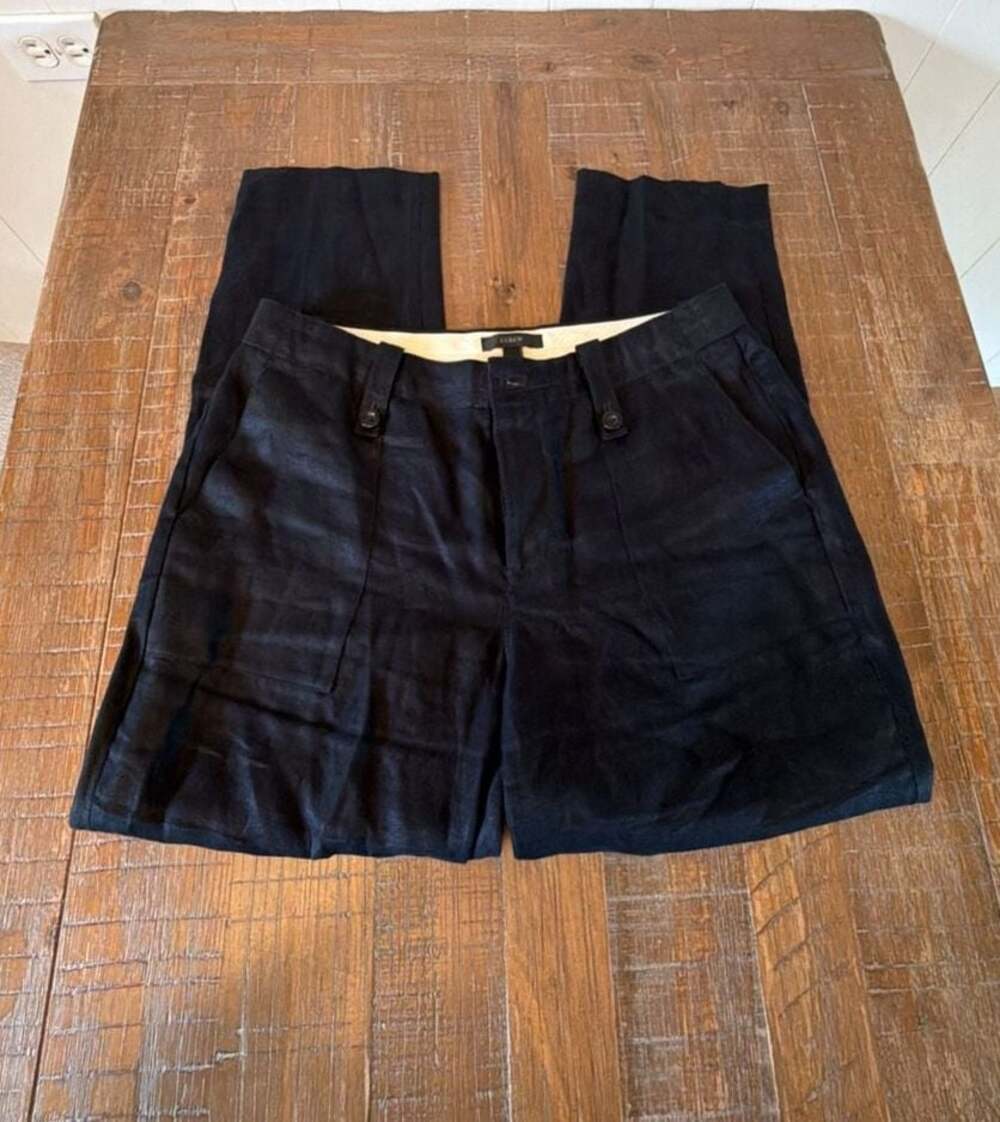 J.Crew Women's Black Herringbone Textured Linen Blend Tailored pants Size 4